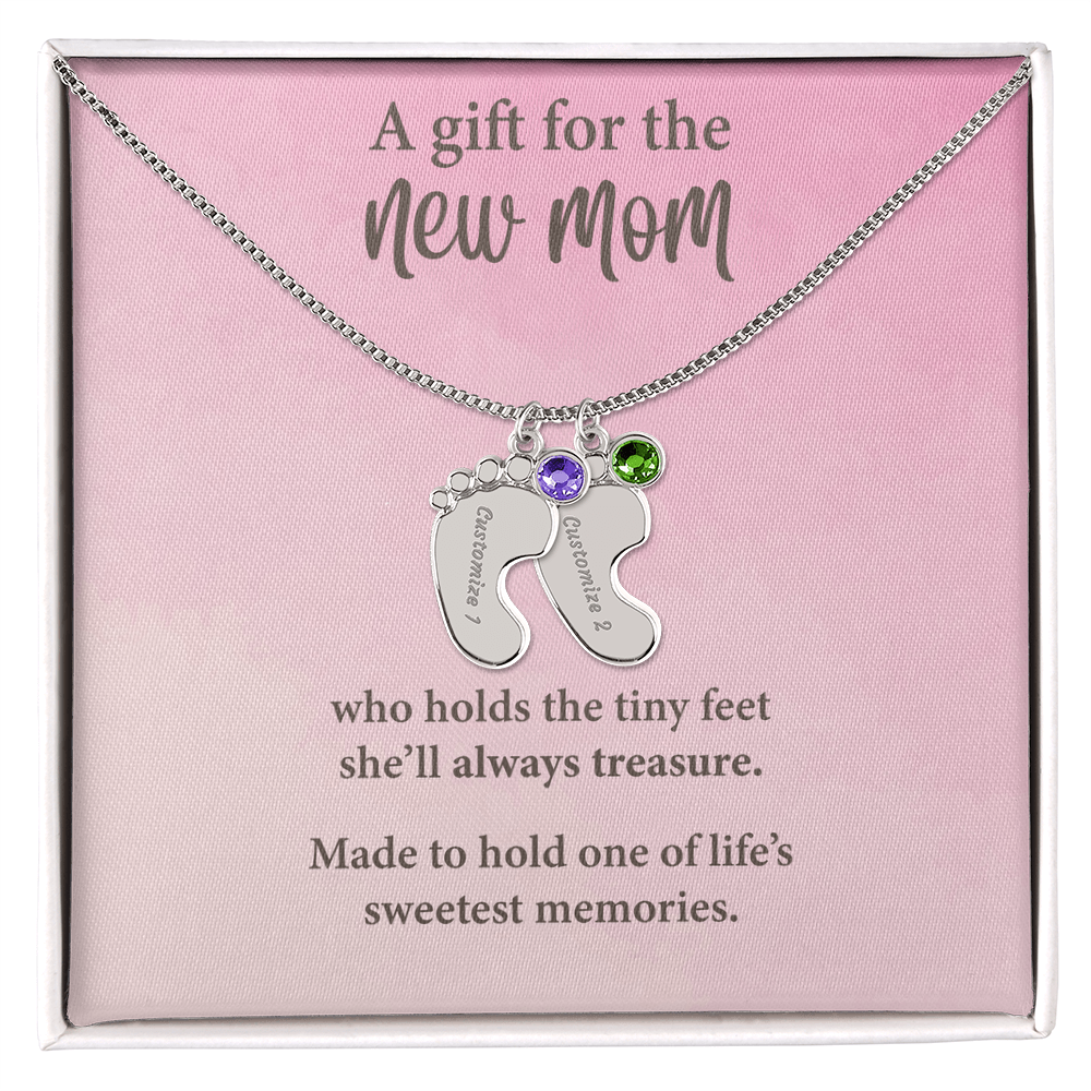 New Mom Baby Feet Necklace with Birthstone – Personalized Mother Gift – Newborn Baby Keepsake Jewelry