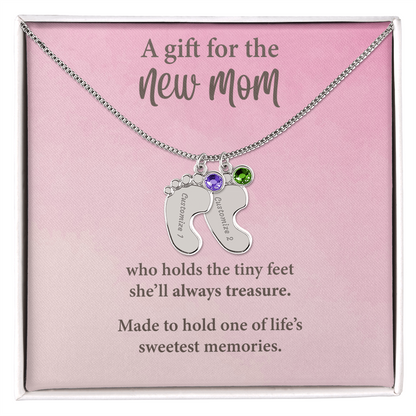 New Mom Baby Feet Necklace with Birthstone – Personalized Mother Gift – Newborn Baby Keepsake Jewelry