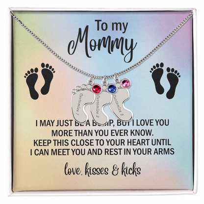 To My Mommy Personalized Baby Feet Necklace – Engraved Birthstone Jewelry – Meaningful Mother's Gift from Child