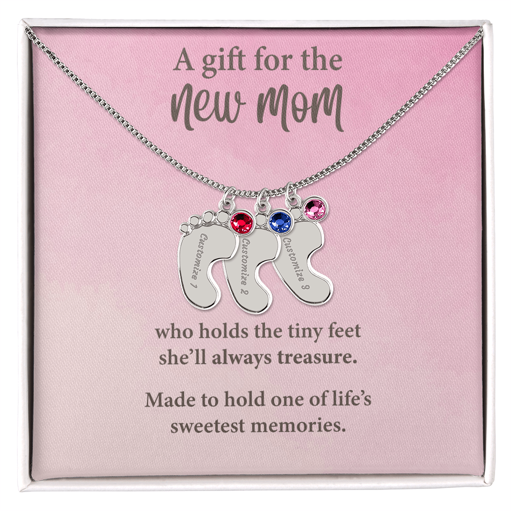 New Mom Baby Feet Necklace with Birthstone – Personalized Mother Gift – Newborn Baby Keepsake Jewelry