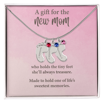 New Mom Baby Feet Necklace with Birthstone – Personalized Mother Gift – Newborn Baby Keepsake Jewelry