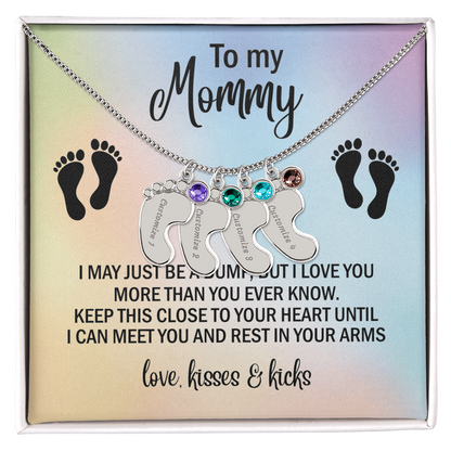 To My Mommy Personalized Baby Feet Necklace – Engraved Birthstone Jewelry – Meaningful Mother's Gift from Child