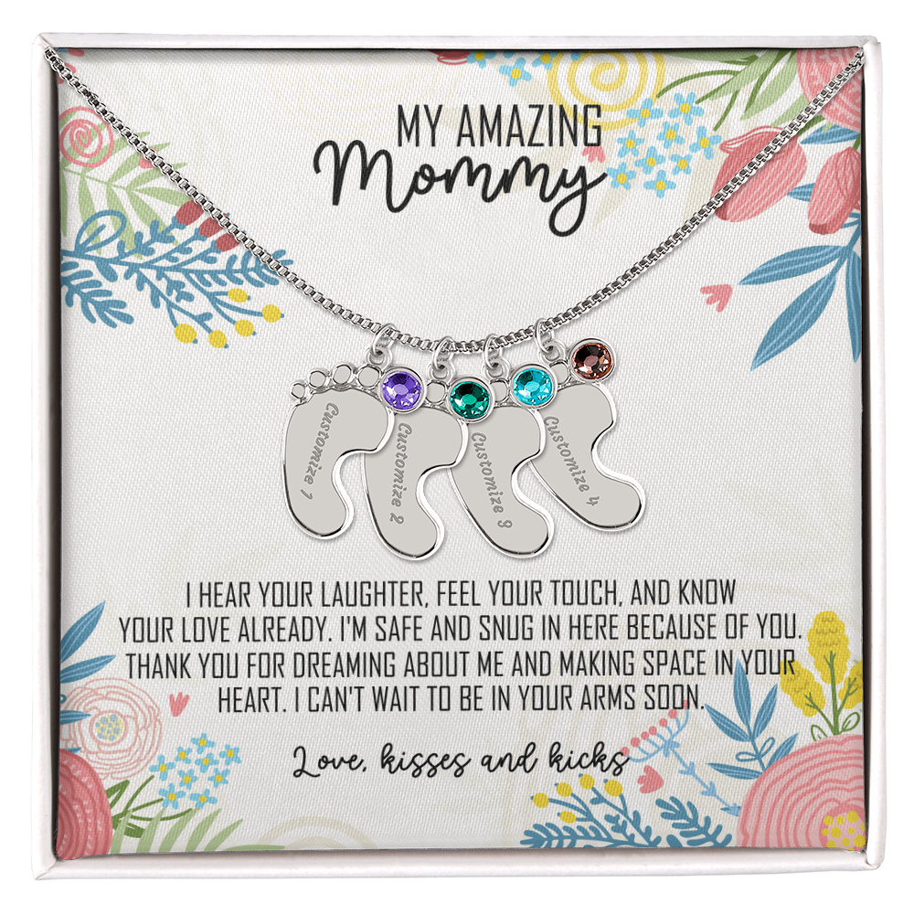 To My Amazing Mommy Baby Feet Necklace with Birthstone – Personalized Gift for Mom – Custom Baby Feet Jewelry