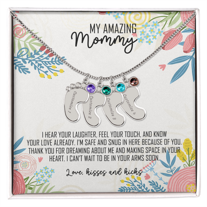 To My Amazing Mommy Baby Feet Necklace with Birthstone – Personalized Gift for Mom – Custom Baby Feet Jewelry