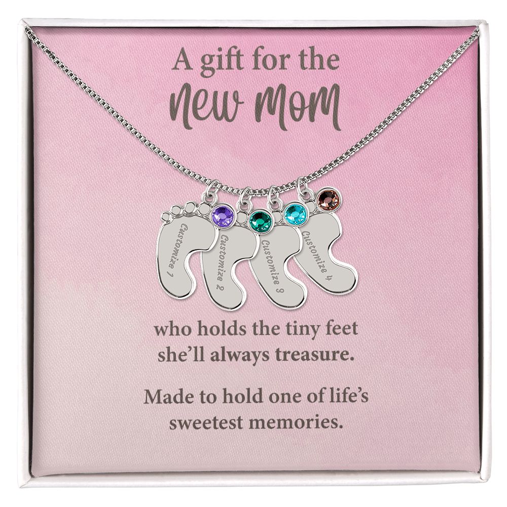 New Mom Baby Feet Necklace with Birthstone – Personalized Mother Gift – Newborn Baby Keepsake Jewelry