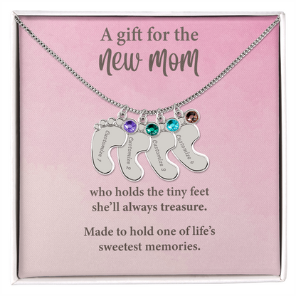 New Mom Baby Feet Necklace with Birthstone – Personalized Mother Gift – Newborn Baby Keepsake Jewelry
