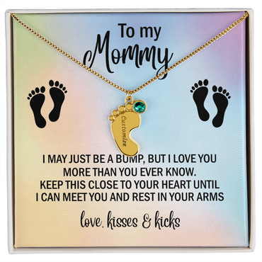 To My Mommy Personalized Baby Feet Necklace – Engraved Birthstone Jewelry – Meaningful Mother's Gift from Child