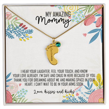 To My Amazing Mommy Baby Feet Necklace with Birthstone – Personalized Gift for Mom – Custom Baby Feet Jewelry