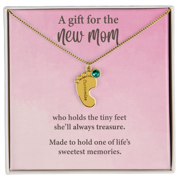 New Mom Baby Feet Necklace with Birthstone – Personalized Mother Gift – Newborn Baby Keepsake Jewelry