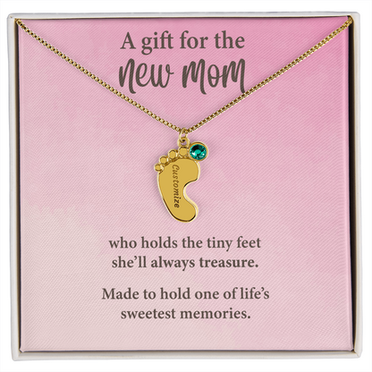 New Mom Baby Feet Necklace with Birthstone – Personalized Mother Gift – Newborn Baby Keepsake Jewelry