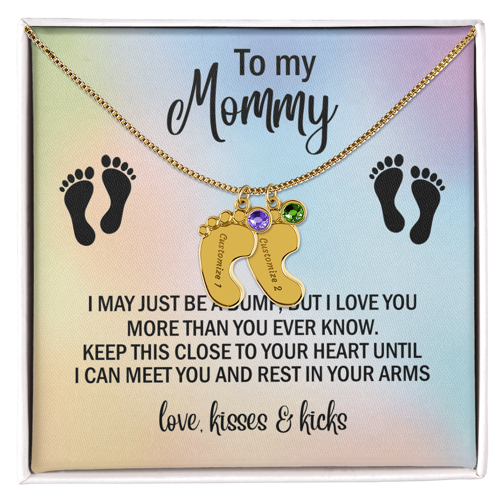To My Mommy Personalized Baby Feet Necklace – Engraved Birthstone Jewelry – Meaningful Mother's Gift from Child