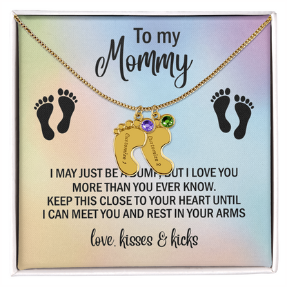 To My Mommy Personalized Baby Feet Necklace – Engraved Birthstone Jewelry – Meaningful Mother's Gift from Child