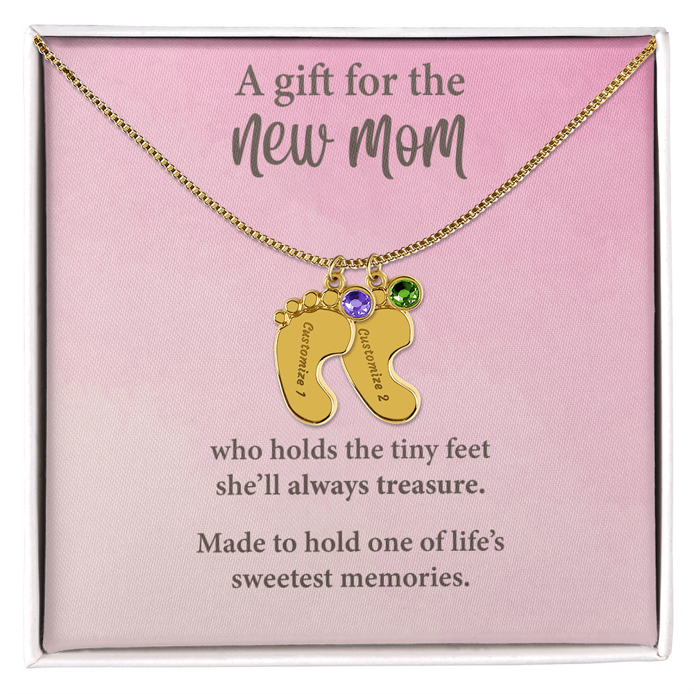 New Mom Baby Feet Necklace with Birthstone – Personalized Mother Gift – Newborn Baby Keepsake Jewelry