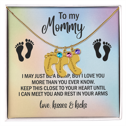 To My Mommy Personalized Baby Feet Necklace – Engraved Birthstone Jewelry – Meaningful Mother's Gift from Child