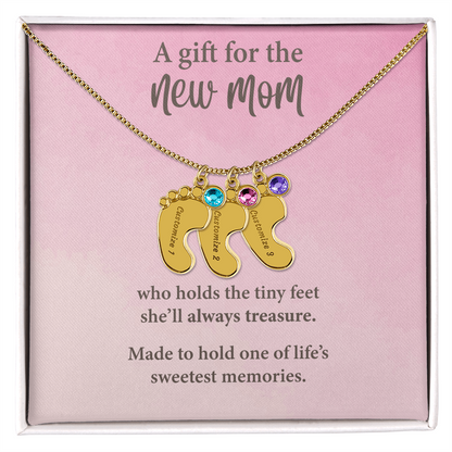 New Mom Baby Feet Necklace with Birthstone – Personalized Mother Gift – Newborn Baby Keepsake Jewelry
