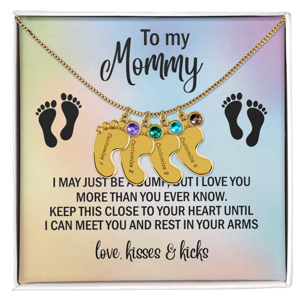 To My Mommy Personalized Baby Feet Necklace – Engraved Birthstone Jewelry – Meaningful Mother's Gift from Child