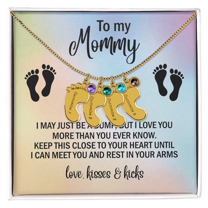 To My Mommy Personalized Baby Feet Necklace – Engraved Birthstone Jewelry – Meaningful Mother's Gift from Child