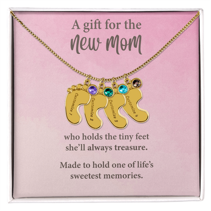 New Mom Baby Feet Necklace with Birthstone – Personalized Mother Gift – Newborn Baby Keepsake Jewelry