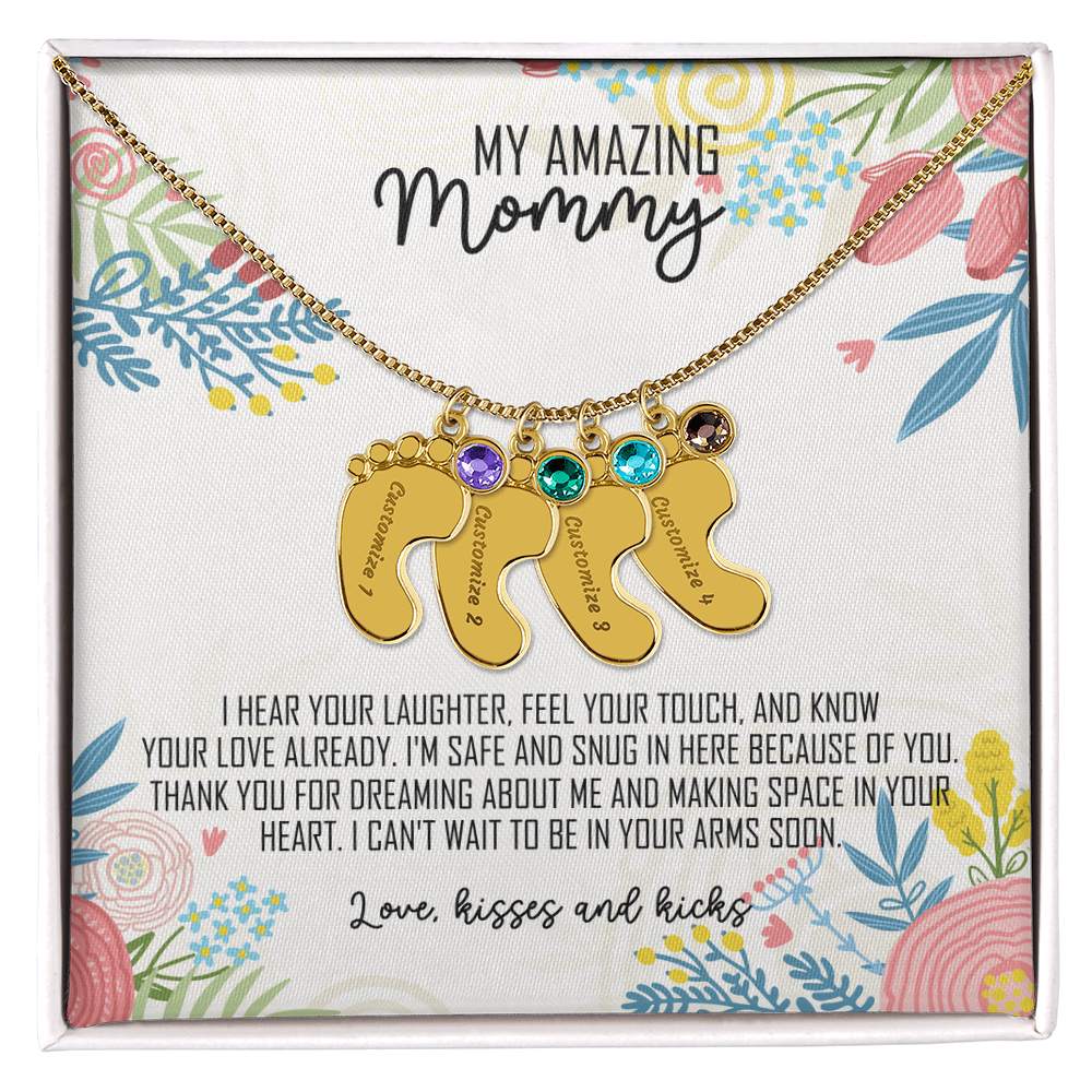 To My Amazing Mommy Baby Feet Necklace with Birthstone – Personalized Gift for Mom – Custom Baby Feet Jewelry