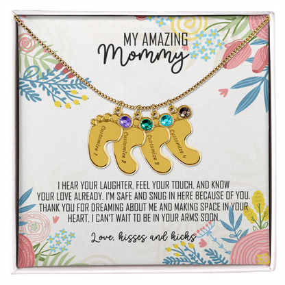 To My Amazing Mommy Baby Feet Necklace with Birthstone – Personalized Gift for Mom – Custom Baby Feet Jewelry