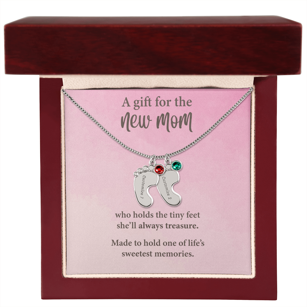 New Mom Baby Feet Necklace with Birthstone – Personalized Mother Gift – Newborn Baby Keepsake Jewelry