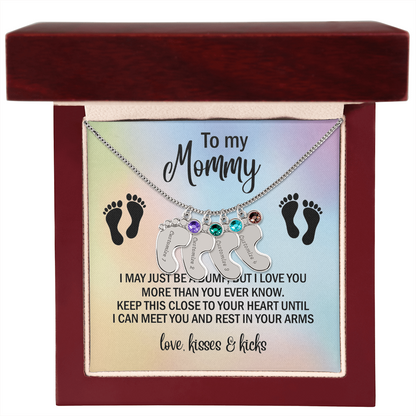 To My Mommy Personalized Baby Feet Necklace – Engraved Birthstone Jewelry – Meaningful Mother's Gift from Child