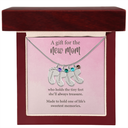 New Mom Baby Feet Necklace with Birthstone – Personalized Mother Gift – Newborn Baby Keepsake Jewelry