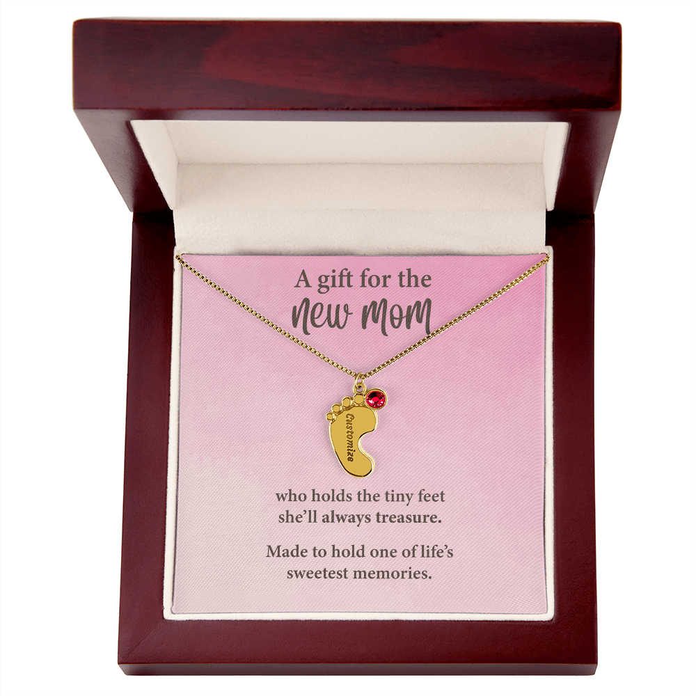 New Mom Baby Feet Necklace with Birthstone – Personalized Mother Gift – Newborn Baby Keepsake Jewelry