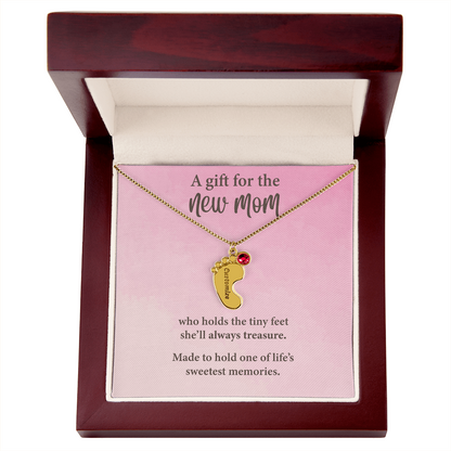 New Mom Baby Feet Necklace with Birthstone – Personalized Mother Gift – Newborn Baby Keepsake Jewelry