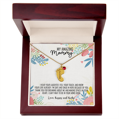 To My Amazing Mommy Baby Feet Necklace with Birthstone – Personalized Gift for Mom – Custom Baby Feet Jewelry