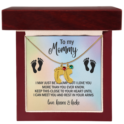 To My Mommy Personalized Baby Feet Necklace – Engraved Birthstone Jewelry – Meaningful Mother's Gift from Child
