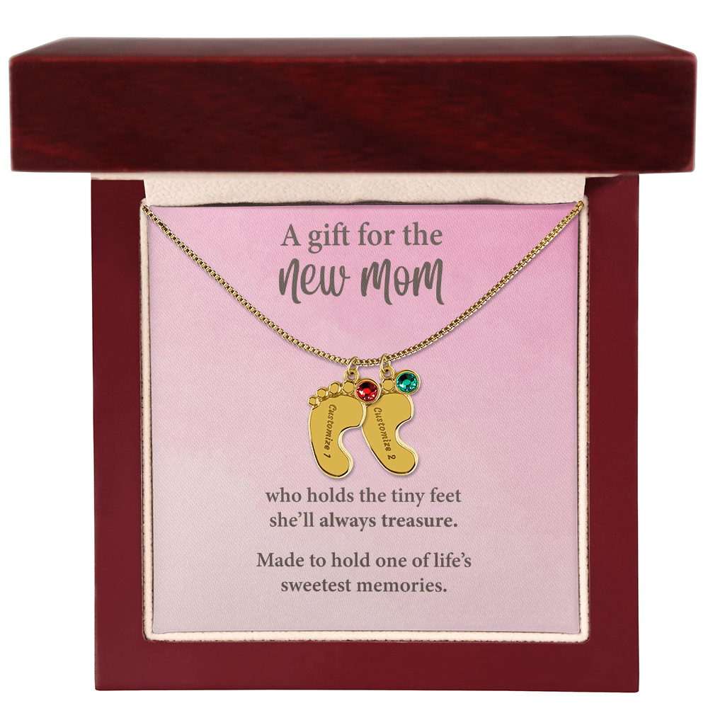 New Mom Baby Feet Necklace with Birthstone – Personalized Mother Gift – Newborn Baby Keepsake Jewelry