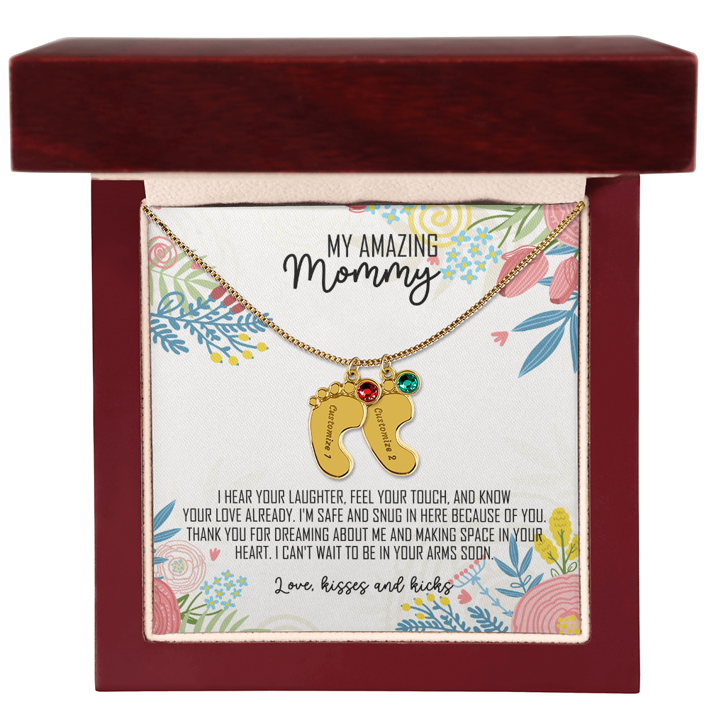 To My Amazing Mommy Baby Feet Necklace with Birthstone – Personalized Gift for Mom – Custom Baby Feet Jewelry