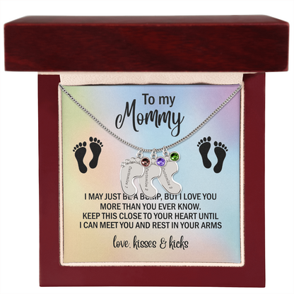 To My Mommy Personalized Baby Feet Necklace – Engraved Birthstone Jewelry – Meaningful Mother's Gift from Child