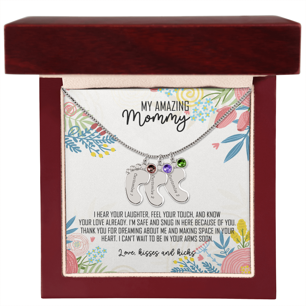 To My Amazing Mommy Baby Feet Necklace with Birthstone – Personalized Gift for Mom – Custom Baby Feet Jewelry