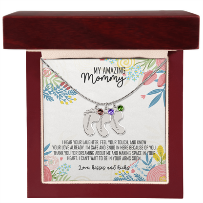 To My Amazing Mommy Baby Feet Necklace with Birthstone – Personalized Gift for Mom – Custom Baby Feet Jewelry