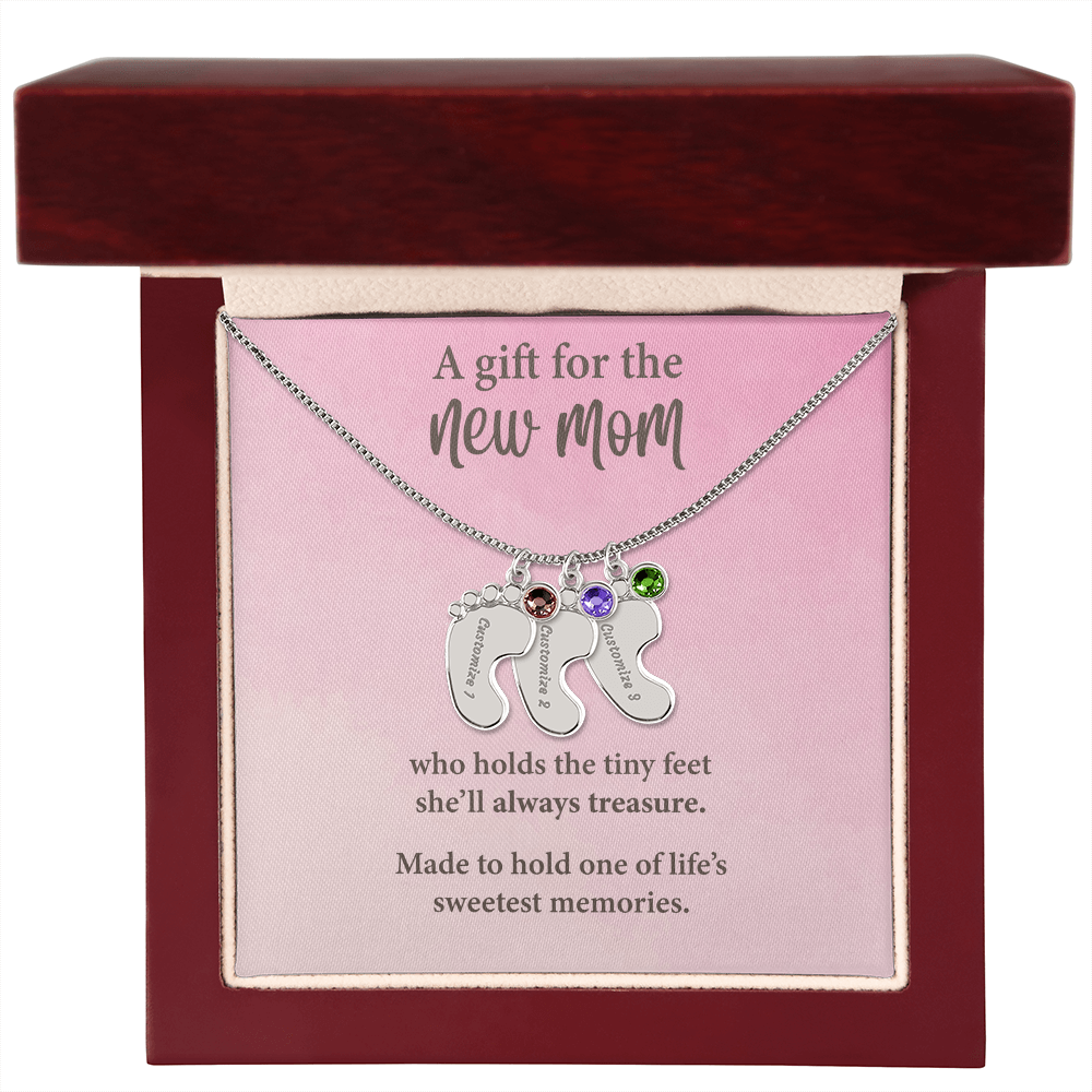 New Mom Baby Feet Necklace with Birthstone – Personalized Mother Gift – Newborn Baby Keepsake Jewelry