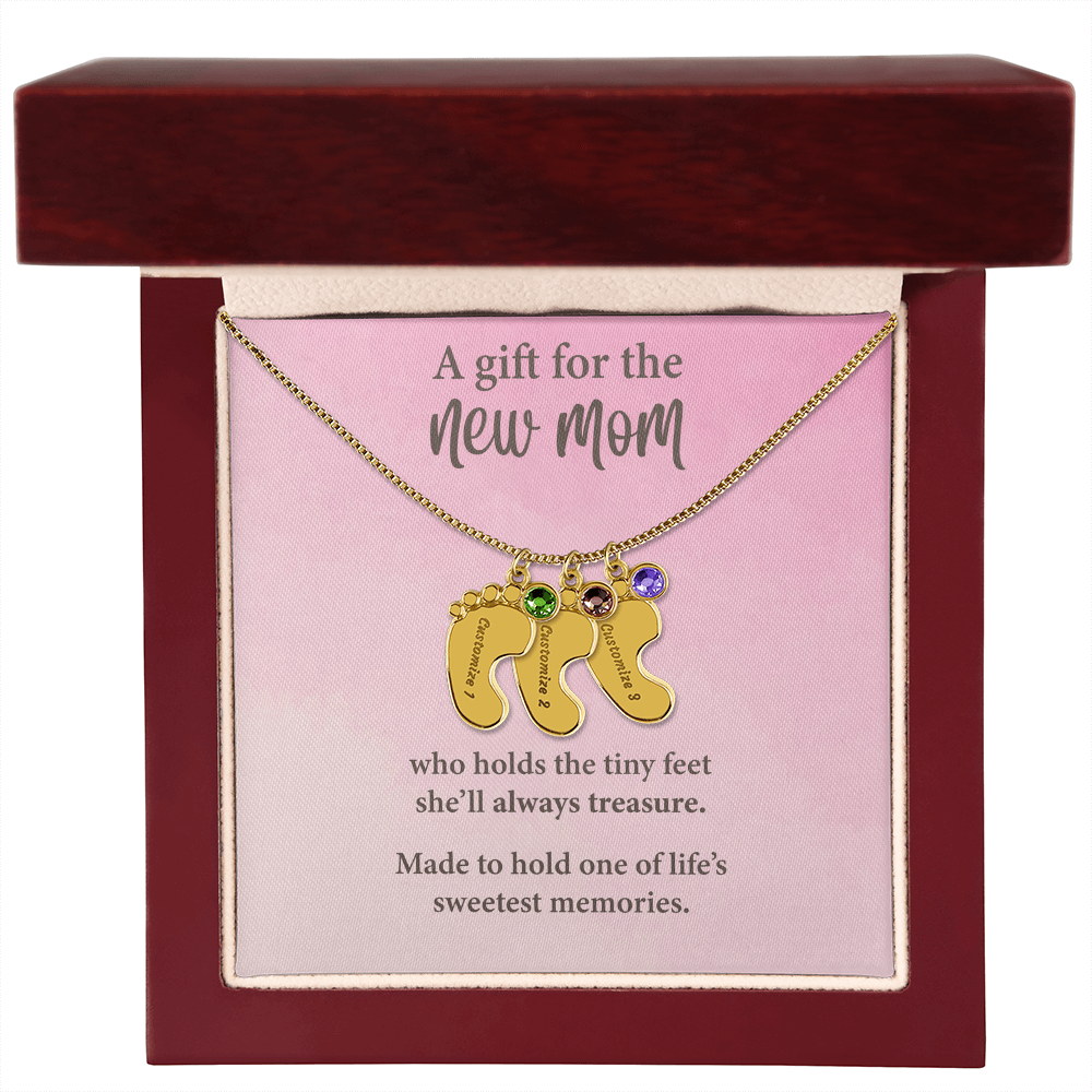 New Mom Baby Feet Necklace with Birthstone – Personalized Mother Gift – Newborn Baby Keepsake Jewelry