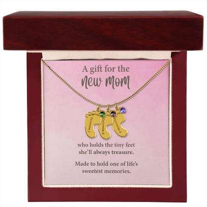 New Mom Baby Feet Necklace with Birthstone – Personalized Mother Gift – Newborn Baby Keepsake Jewelry