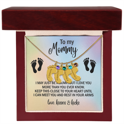 To My Mommy Personalized Baby Feet Necklace – Engraved Birthstone Jewelry – Meaningful Mother's Gift from Child