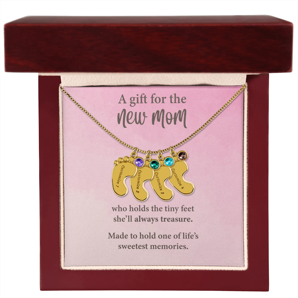 New Mom Baby Feet Necklace with Birthstone – Personalized Mother Gift – Newborn Baby Keepsake Jewelry
