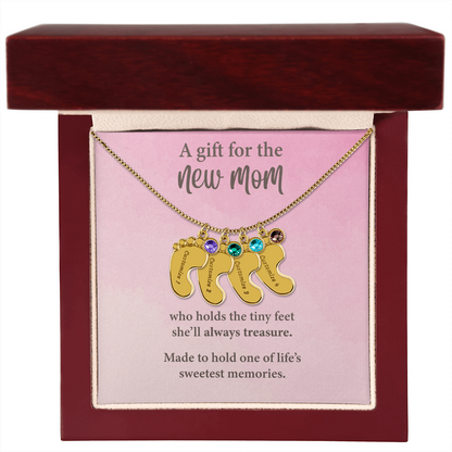 New Mom Baby Feet Necklace with Birthstone – Personalized Mother Gift – Newborn Baby Keepsake Jewelry