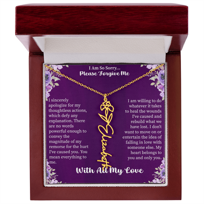 I'm So Sorry Please Forgive Me Flower Name Necklace – Apology Gift – Personalized Floral Name Jewelry with Message Card