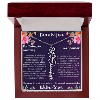 Thank You Flower Name Necklace – Personalized Appreciation Gift – Custom Floral Name Jewelry with Message Card