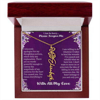 I'm So Sorry Please Forgive Me Flower Name Necklace – Apology Gift – Personalized Floral Name Jewelry with Message Card