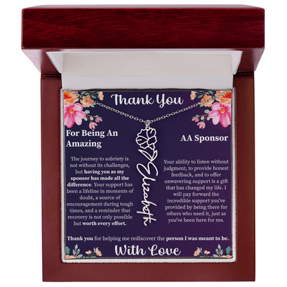 Thank You Flower Name Necklace – Personalized Appreciation Gift – Custom Floral Name Jewelry with Message Card