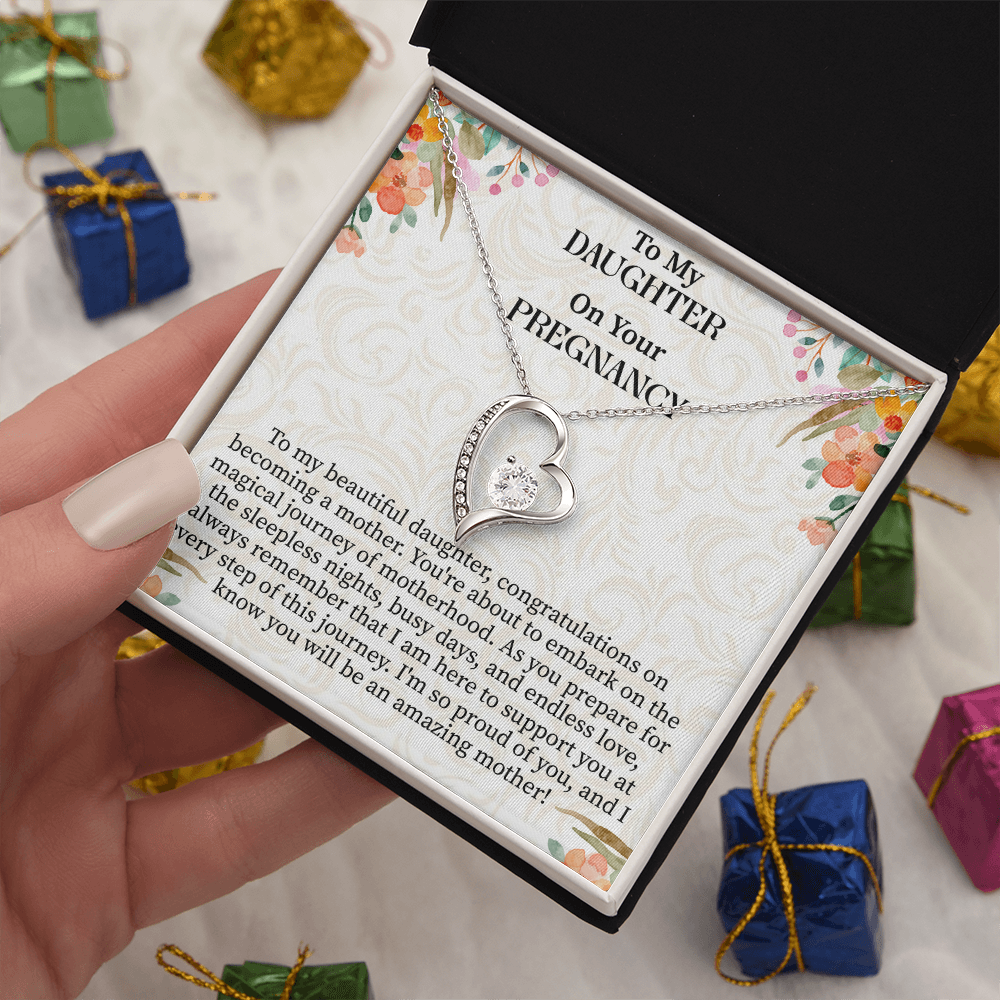 To My Daughter on Your Pregnancy Forever Love Necklace – Meaningful Mom-to-Be Gift – Pregnancy Announcement Jewelry with Message Card