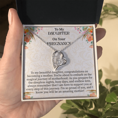 To My Daughter on Your Pregnancy Forever Love Necklace – Meaningful Mom-to-Be Gift – Pregnancy Announcement Jewelry with Message Card