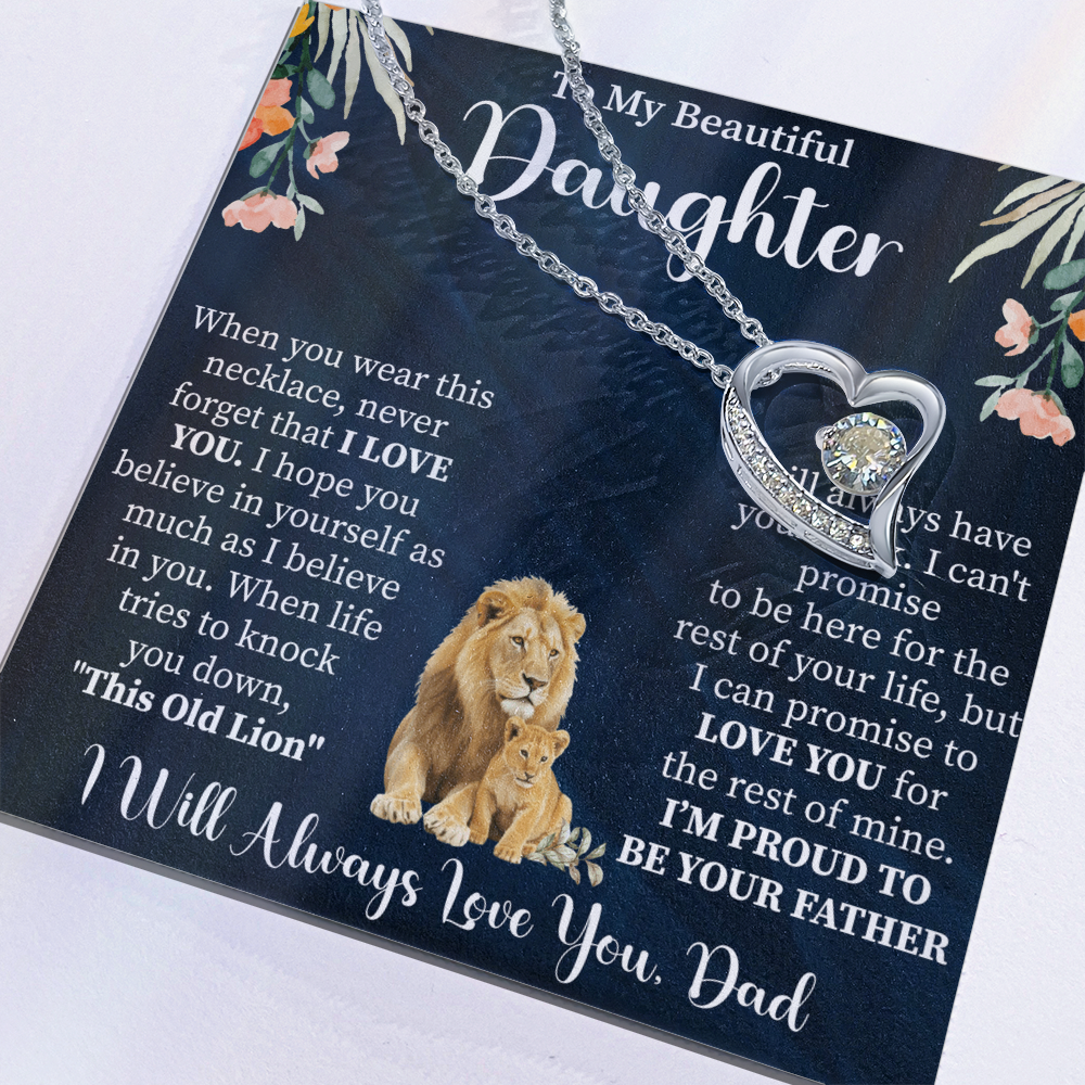 To My Beautiful Daughter Forever Love Necklace, Gift for Daughter from Mom Dad, Heart Pendant with Message Card, Meaningful Daughter Jewelry
