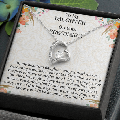 To My Daughter on Your Pregnancy Forever Love Necklace – Meaningful Mom-to-Be Gift – Pregnancy Announcement Jewelry with Message Card